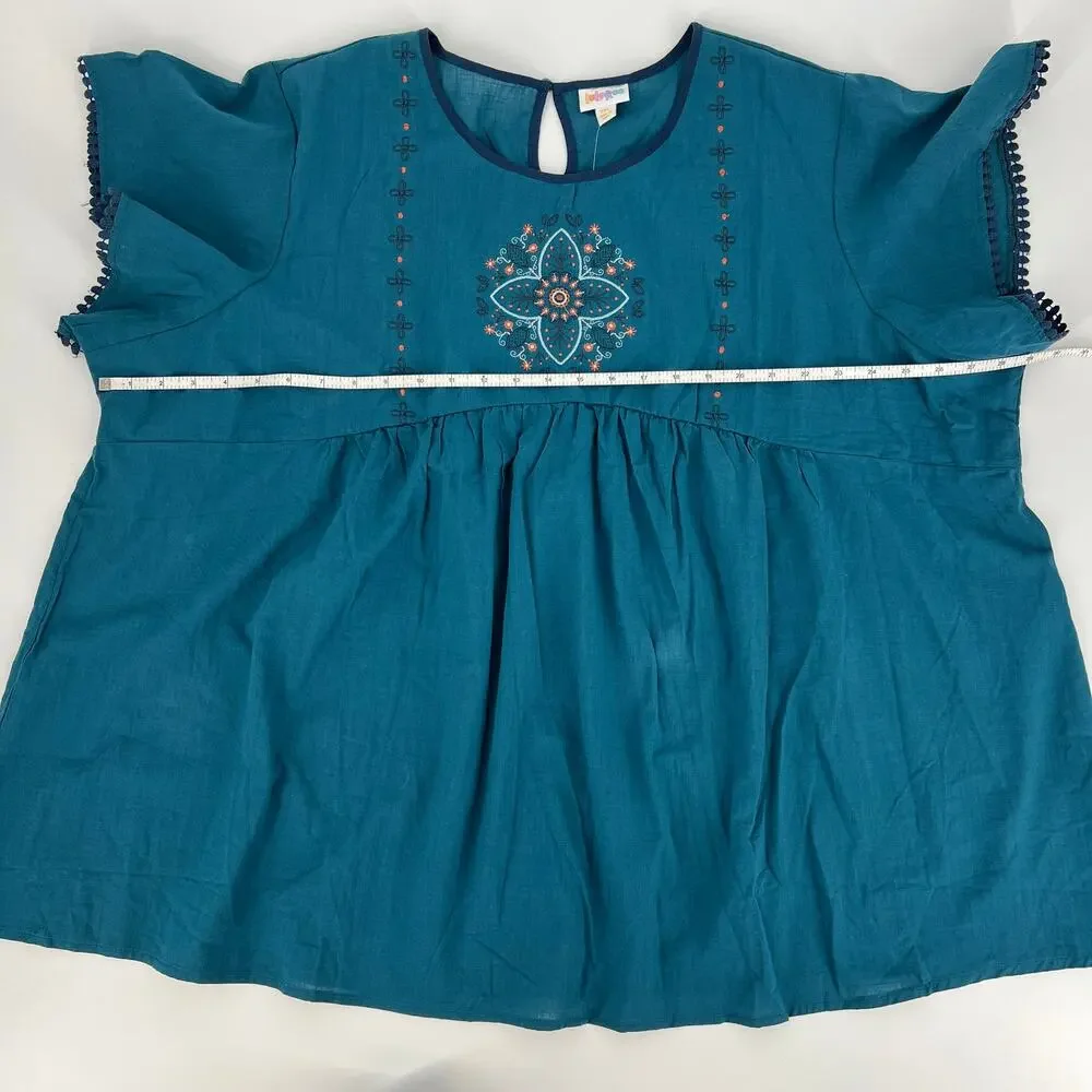 LuLaRoe Teal Boho22 Paisley Embroidered NWT Top Size 3XL